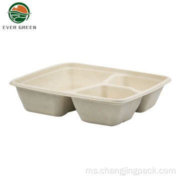 Takeaway 3 Kompartmen Biodegradable Bagasse Pulp Container